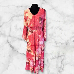 Mila Mae long sleeve floral chiffon midi dress sz XL nwt 006